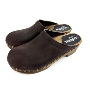 Sandgrens Swedish Athens Clog 39 Brown Studded Nubuck Leather Slip On Shoes